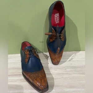 Fennix ItalyMen's Leather Dress Shoes alligator/leather calf blue/cognac